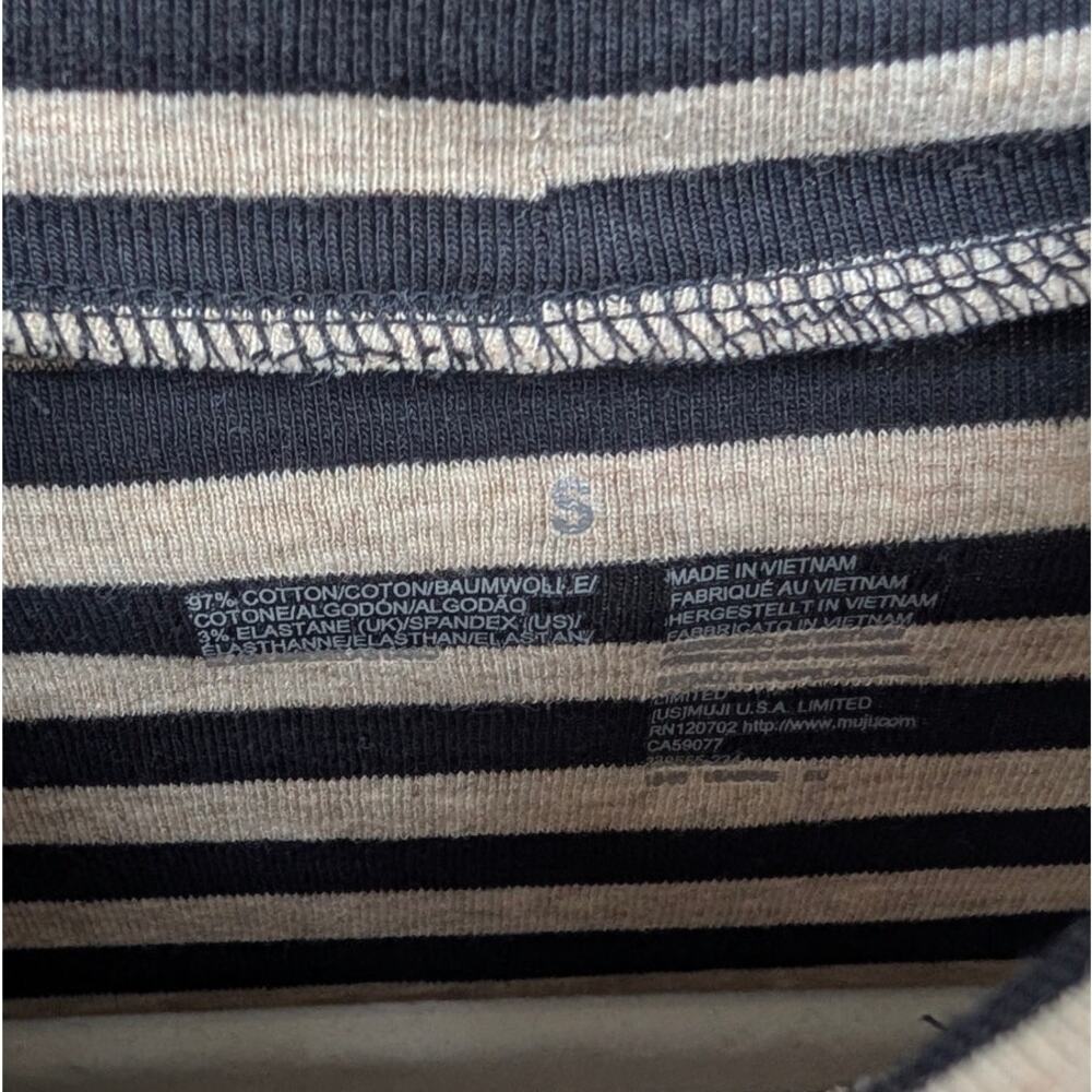 Muji Black/Cream Cotton Striped Turtleneck Long Sleeve Top, size S - Picture 3 of 8